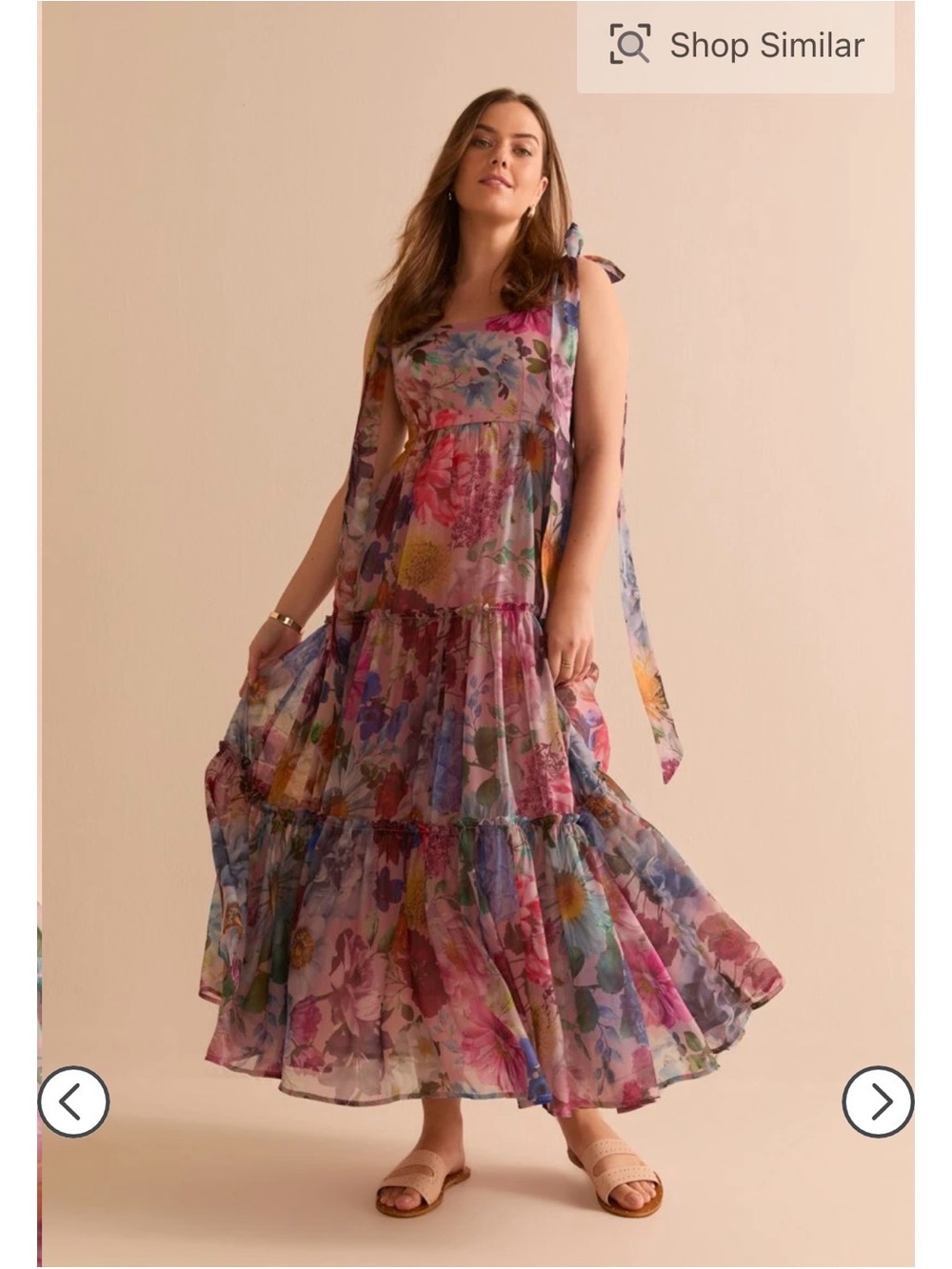 Francesca's Collections Floral Tie-Shoulder Tiered Maxi Dress - Pink Multi